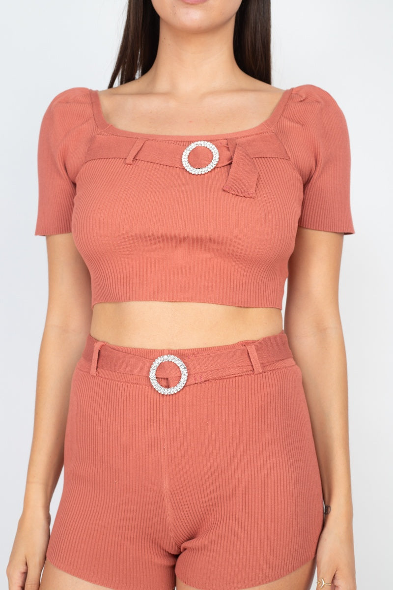 Scoop Neck Crop Top And Ribbed Shorts-Product Type | Naughty Smile Fashion