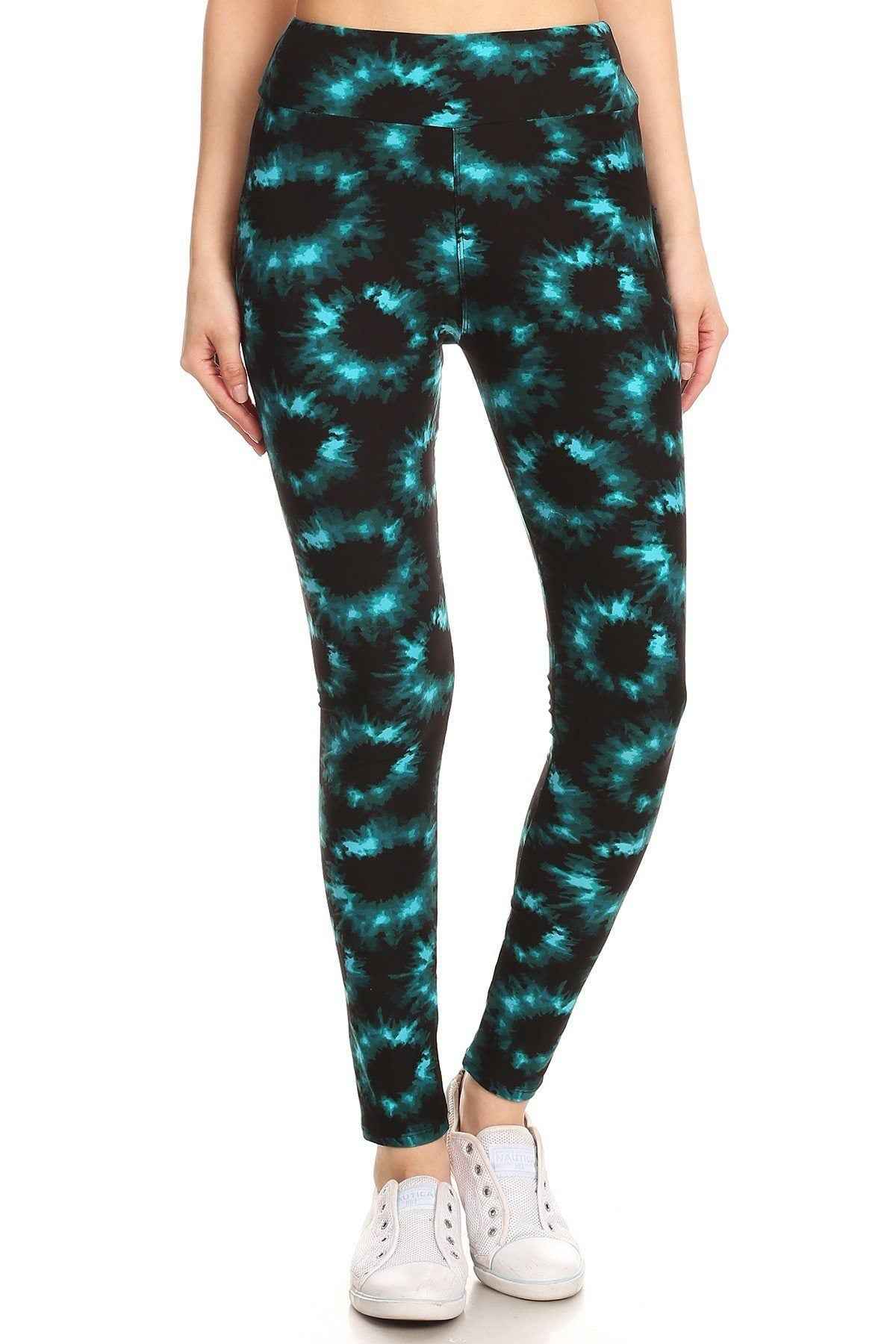 Yoga Style Banded Lined Tie Dye Printed Knit Legging With High Waist – multicolor, fashion, women style