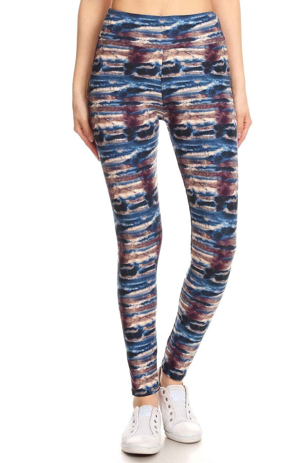 Yoga Style Banded Lined Tie Dye Printed Knit Legging With High Waist – multicolor, fashion, women style