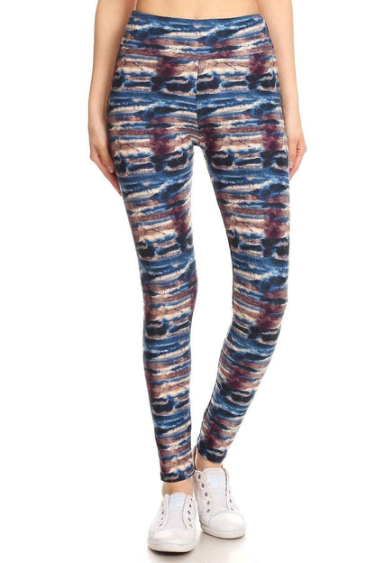 Yoga Style Banded Lined Tie Dye Printed Knit Legging With High Waist – multicolor, fashion, women style