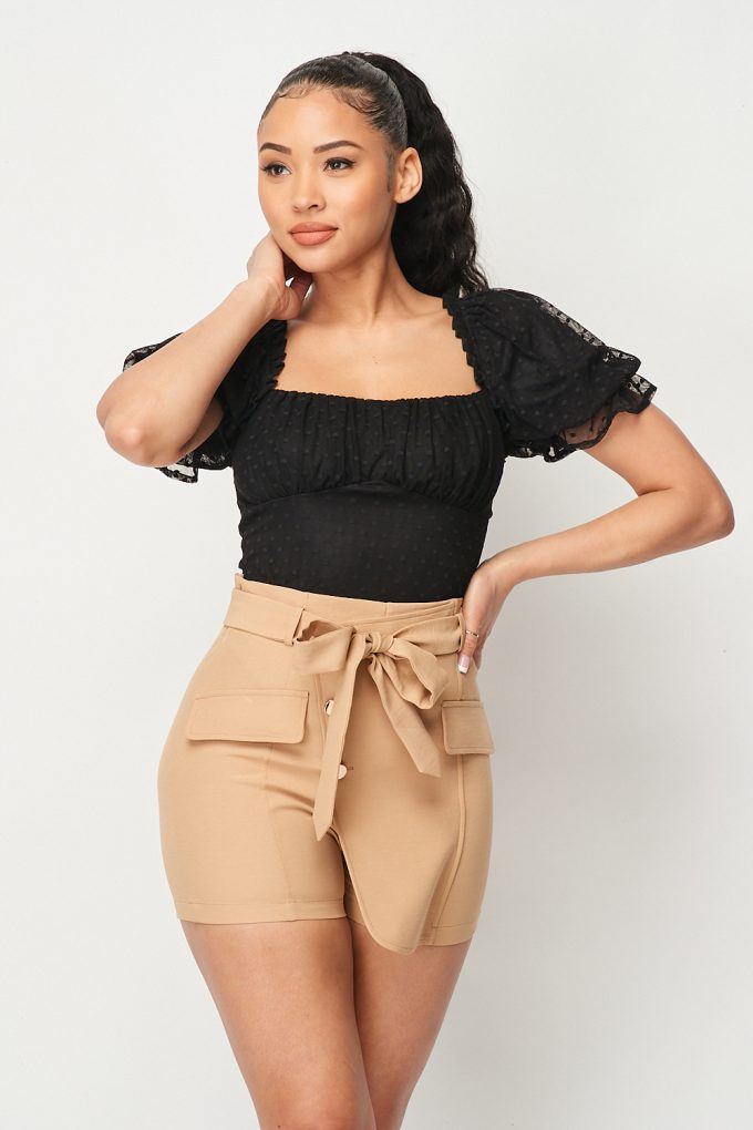 Luxe Polkadot Stretch Mesh Puff Sleeve Bodysuit-Product Type | Naughty Smile Fashion