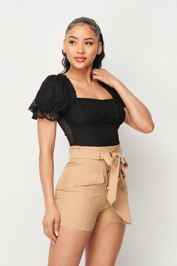 Luxe Polkadot Stretch Mesh Puff Sleeve Bodysuit-Product Type | Naughty Smile Fashion