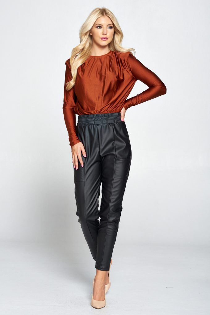 Metallic Padded Shoulder Bodysuit-Product Type | Naughty Smile Fashion