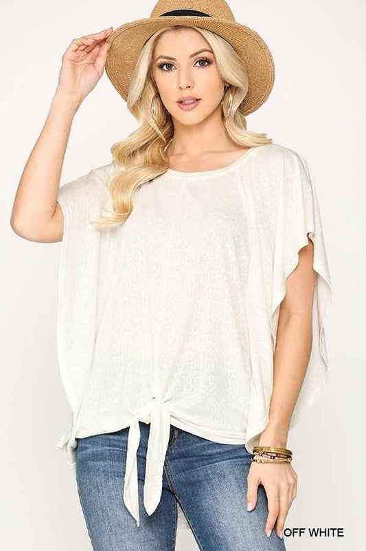 Sale - Leopard Jacquard Knit Jersey Top With Front Tie, Ruffled Sleeve – On Sale Now