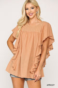 Textured Ruffle Sleeve Tunic Top With Back Keyhole-Product Type | Naughty Smile Fashion