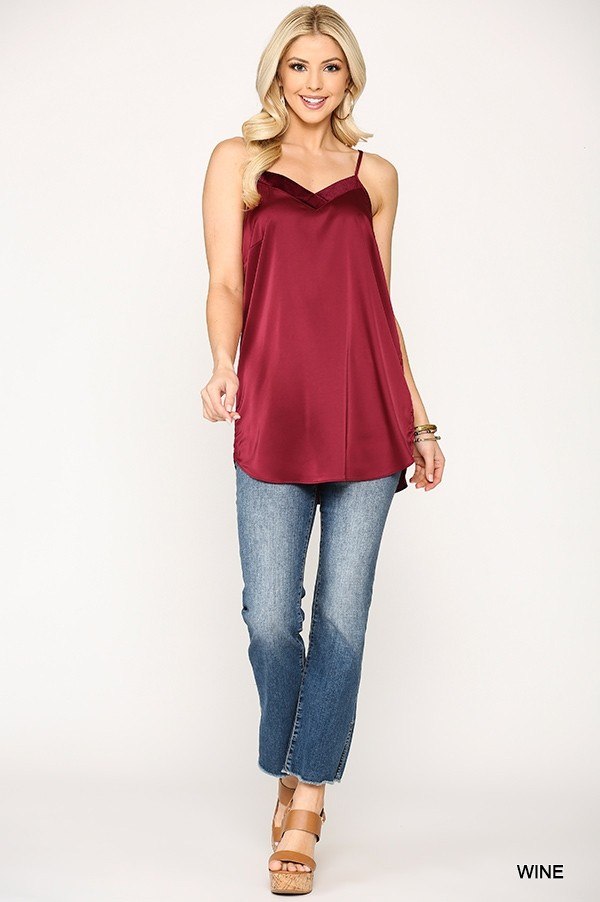 Velvet Mixed Adjustable Strap Round Hem Camisole-Product Type | Naughty Smile Fashion