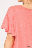 Blusa lisa con cuello redondo, mangas con volantes y dobladillo redondo