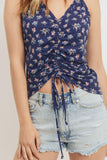 Printed Jersey Front Gathered Sleeveless Top