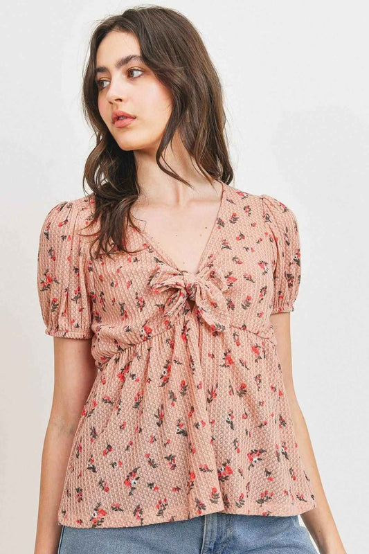 Sale - Front Tie Floral Waffle Top – On Sale Now