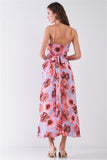 Floral Print Sleeveless Self-tie Wide Wrap Front Ruffle Hem Side Slit Detail