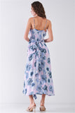 Floral Print Sleeveless Self-tie Wide Wrap Front Ruffle Hem Side Slit Detail