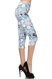 Leggings capri de cintura alta con estampado de gatos y flores