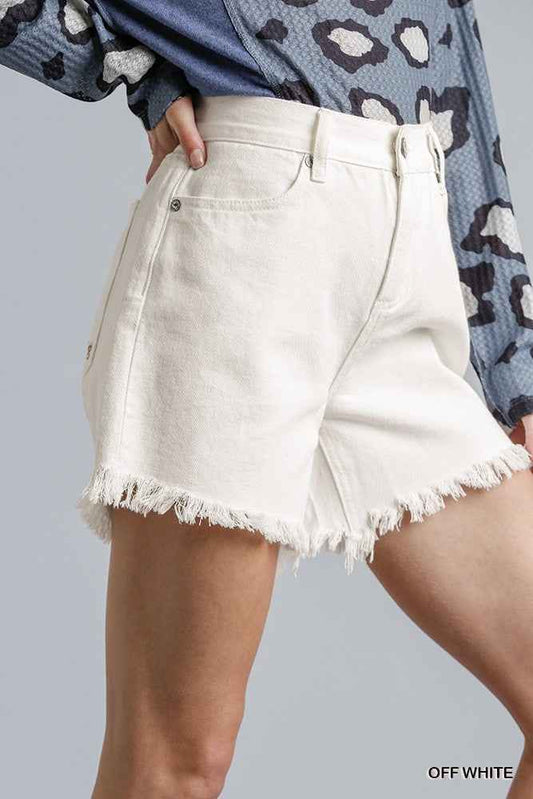 Sale - High Rise Denim Shorts With Raw Hem – On Sale Now