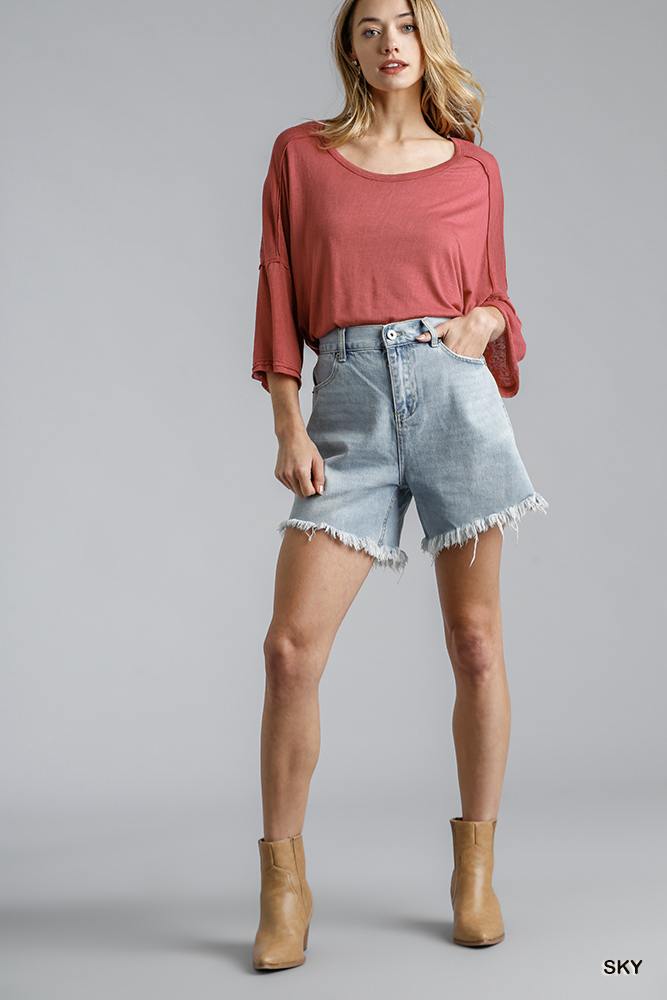 High Rise Denim Shorts With Raw Hem-Product Type | Naughty Smile Fashion