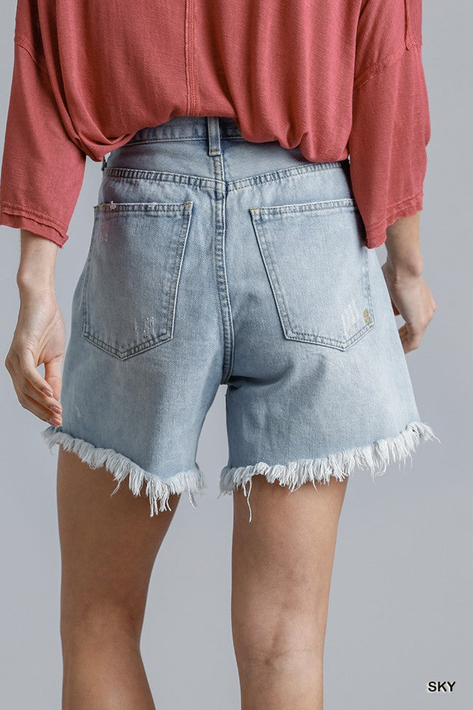 High Rise Denim Shorts With Raw Hem-Product Type | Naughty Smile Fashion