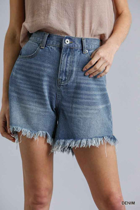 Sale - High Rise Denim Shorts With Raw Hem – On Sale Now