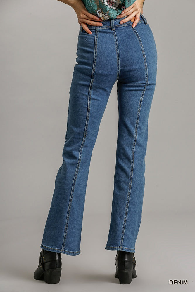 Panel Straight Cut Denim Jeans With Pockets-Product Type | Naughty Smile Fashion