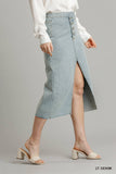 Asymmetrical Waist And Button Up Front Split Denim Skirt With Back Pockets And