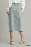 Asymmetrical Waist And Button Up Front Split Denim Skirt With Back Pockets And