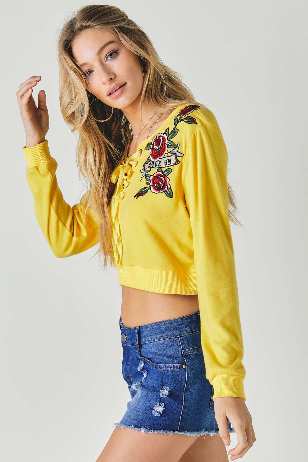 Floral Embroidered Cropped Sweatshirt-Product Type | Naughty Smile Fashion