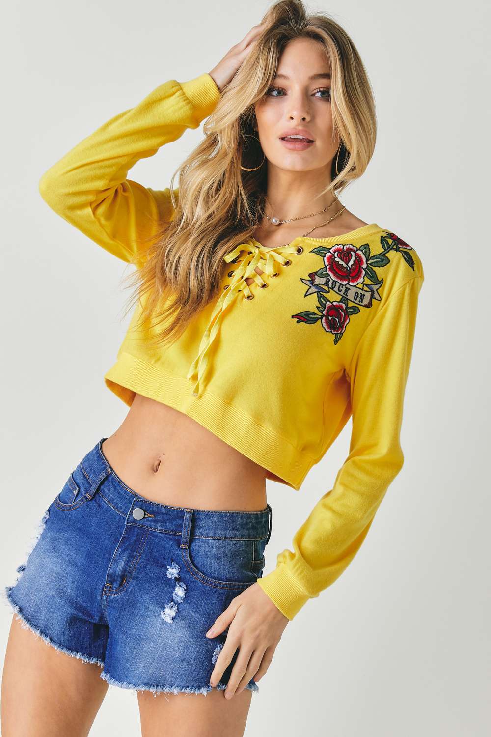 Floral Embroidered Cropped Sweatshirt-Product Type | Naughty Smile Fashion