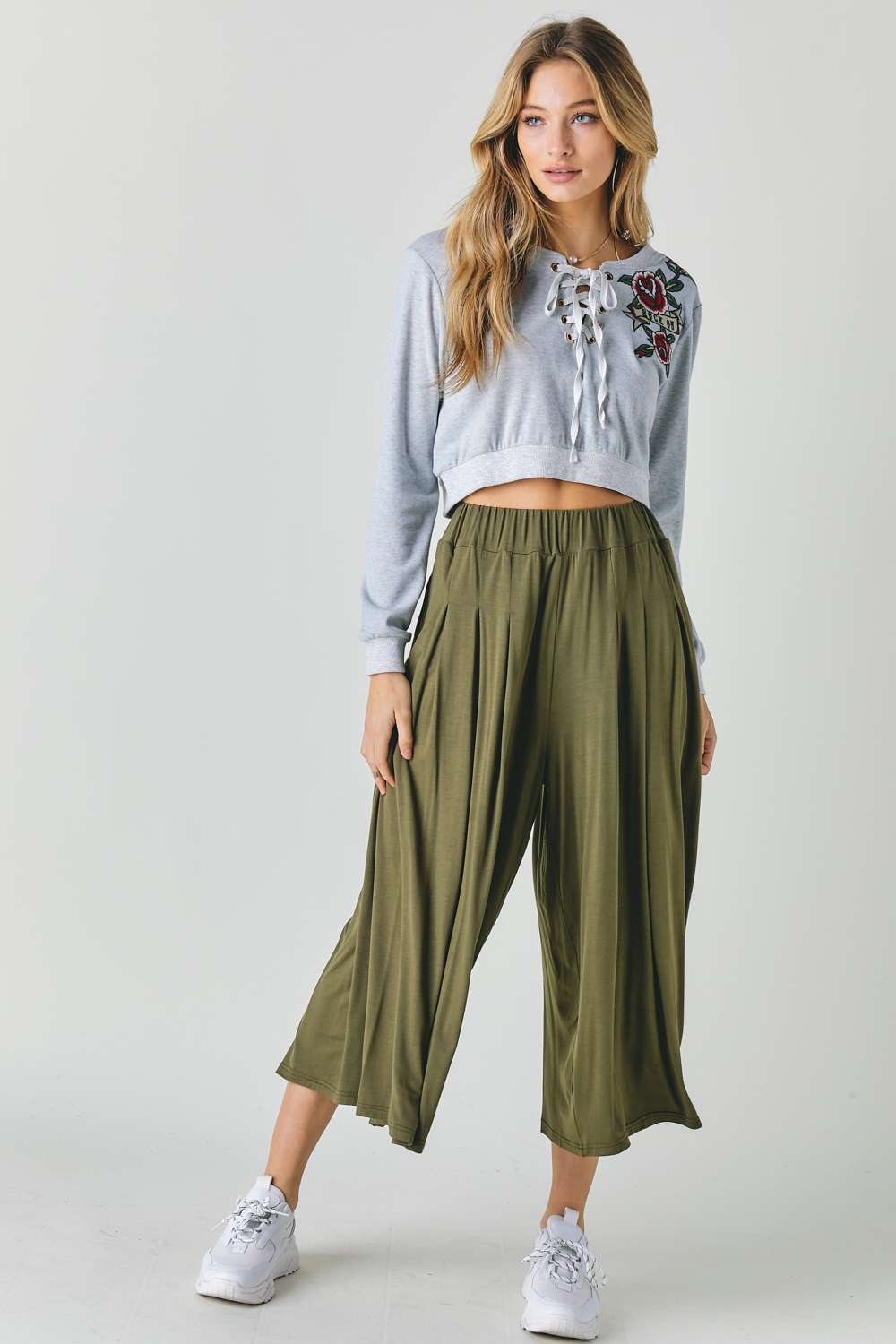 Floral Embroidered Cropped Sweatshirt-Product Type | Naughty Smile Fashion