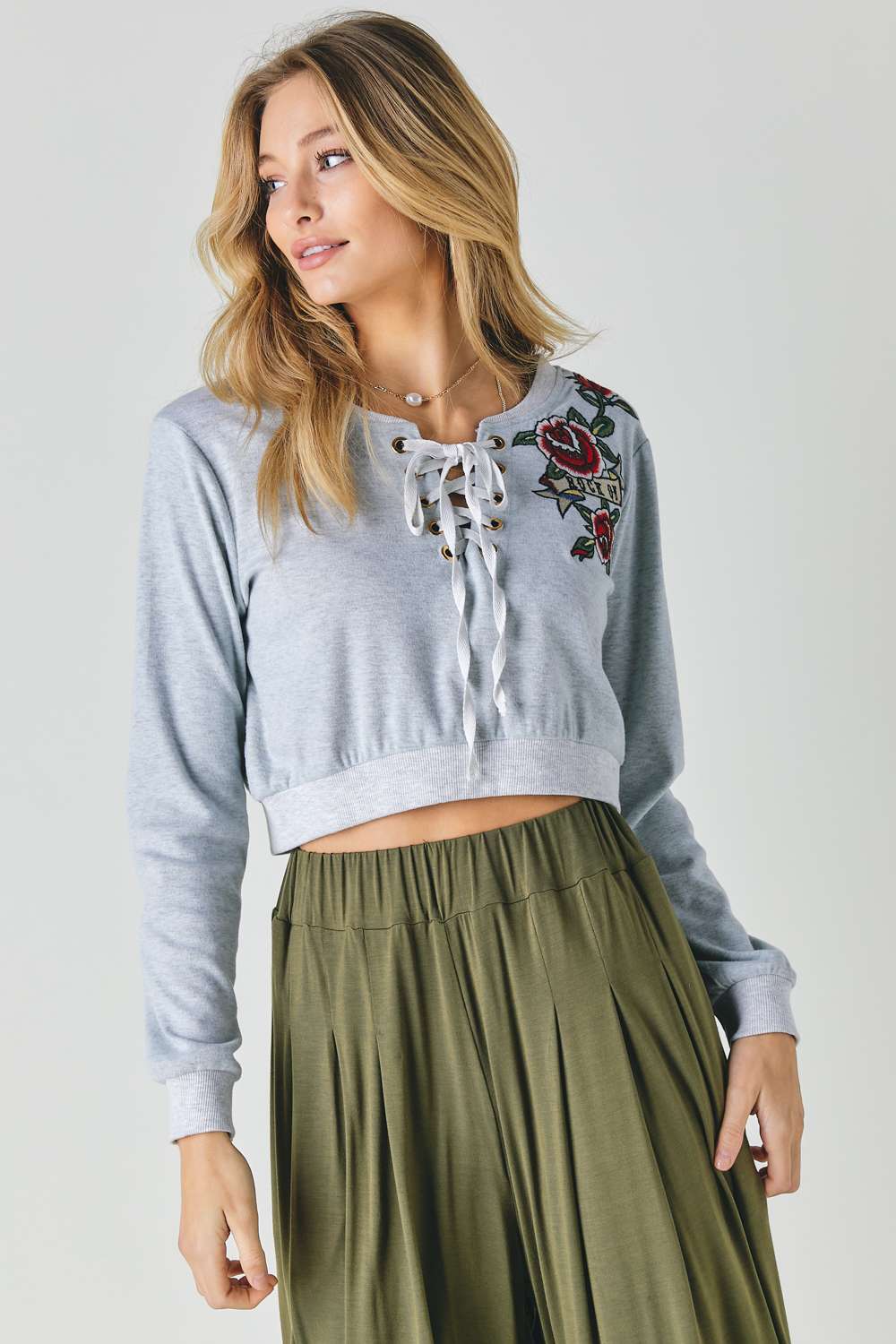 Floral Embroidered Cropped Sweatshirt-Product Type | Naughty Smile Fashion