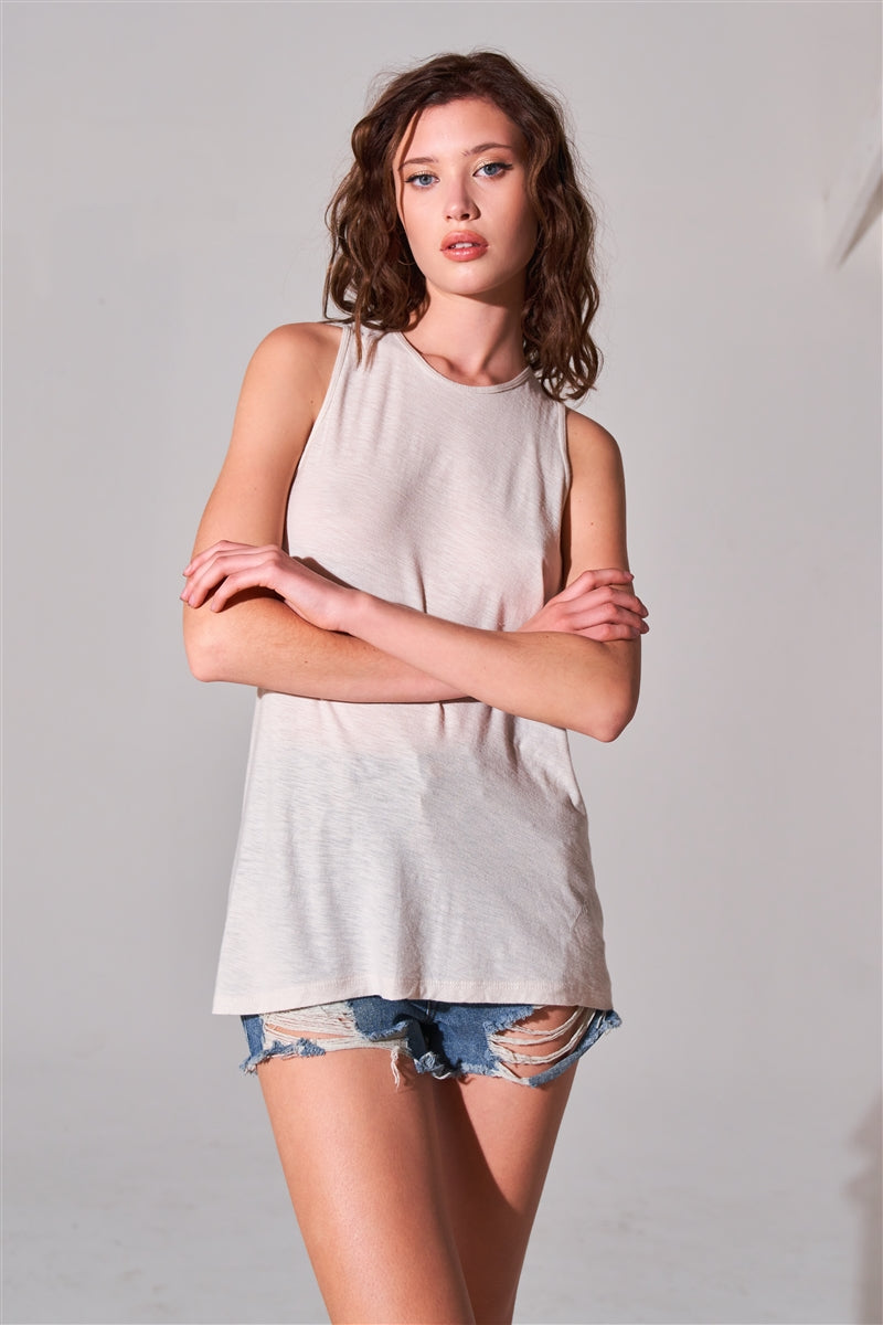 Sleeveless Crew Neck Cut-out Back Detail Longline Top-Product Type | Naughty Smile Fashion