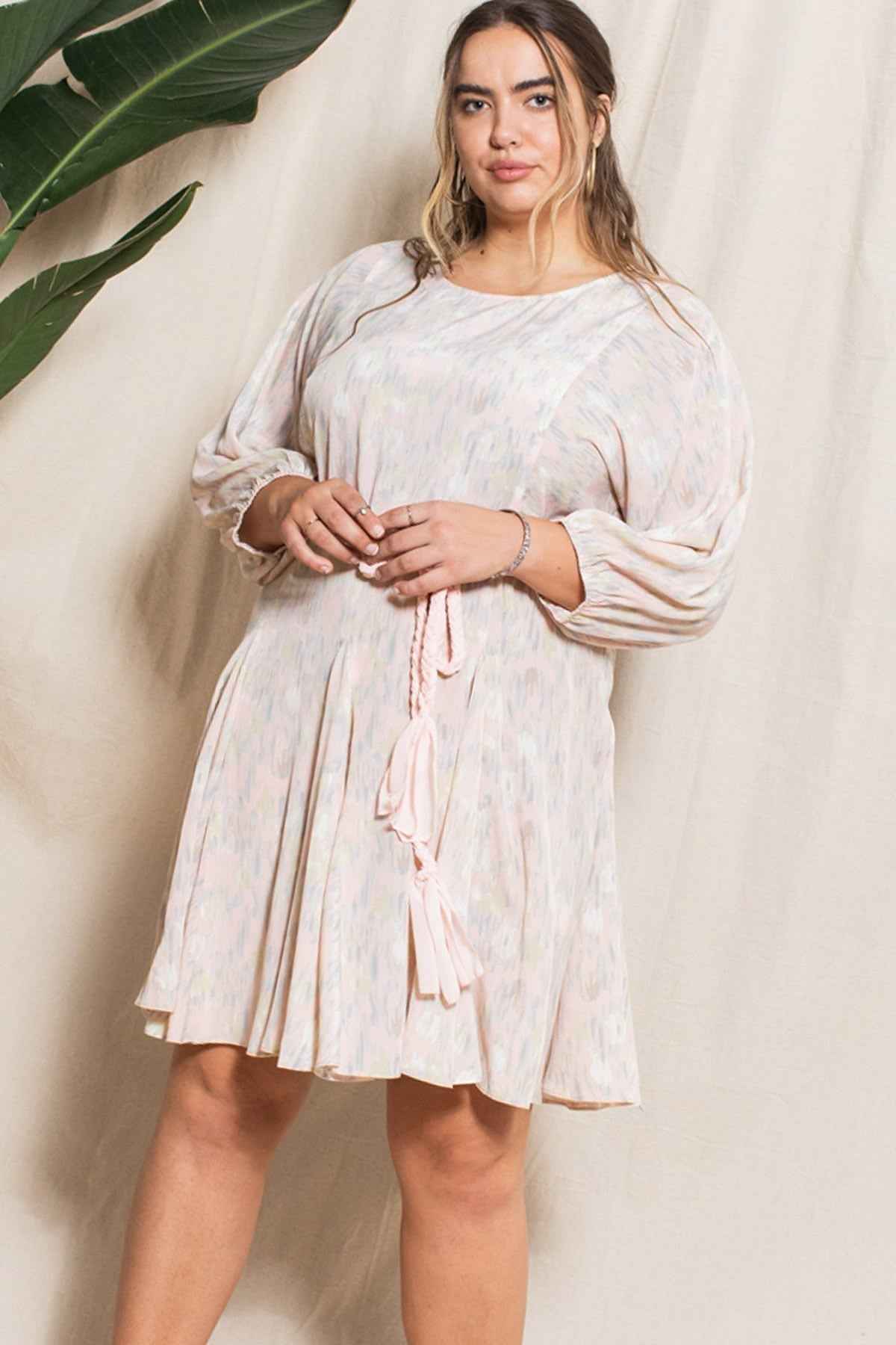 Plus Size Abstract Printed Mini Swing Woven Dress – Stylish & Comfortable – men’s fashion, stylish and versatile