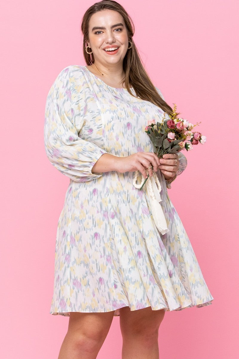 Plus Size Abstract Printed Mini Swing Woven Dress – Stylish & Comfortable – men’s fashion, stylish and versatile
