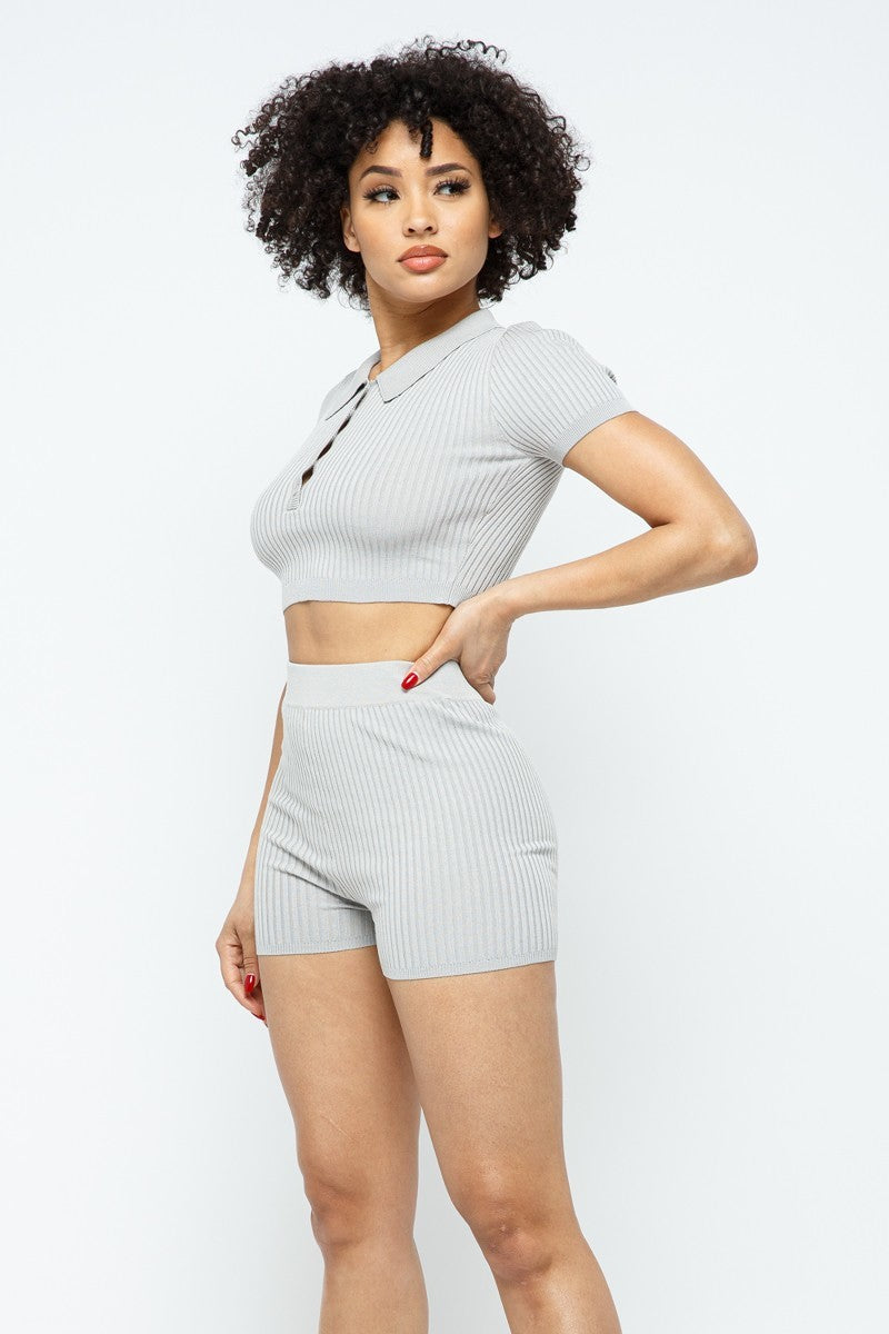 Collar Crop Top + Shorts Set-Product Type | Naughty Smile Fashion
