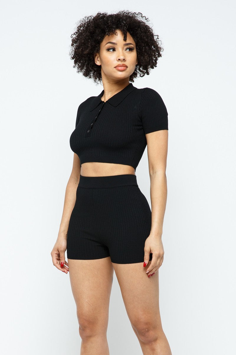 Collar Crop Top + Shorts Set-Product Type | Naughty Smile Fashion