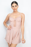 Cinched Zip Sweetheart Pleated Romper