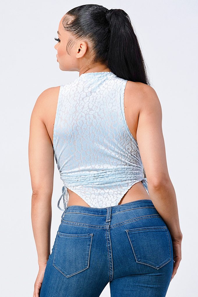 Velvet Leopard Side Shirring Extreme Cut Bodysuit-Product Type | Naughty Smile Fashion