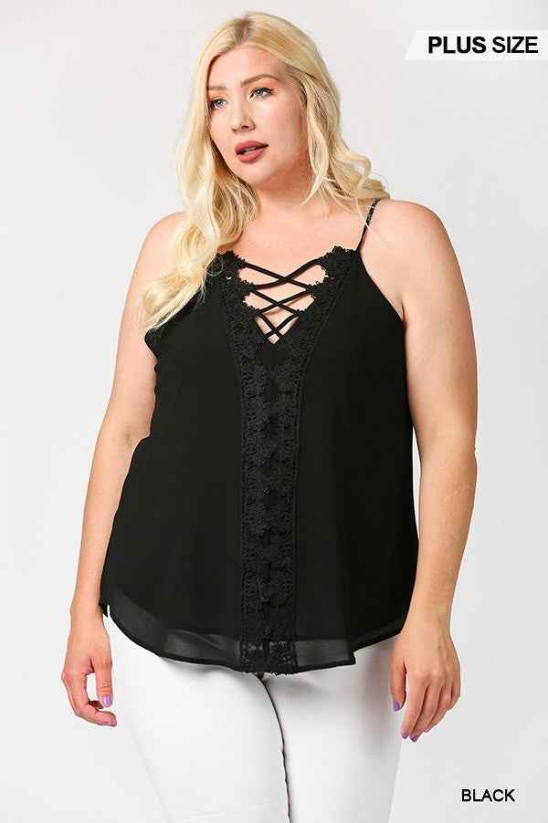 Plus Size Plunging V-neckline Lattice Top With Scalloped Lace – Stylish & Comfortable – men’s fashion, stylish and versatile