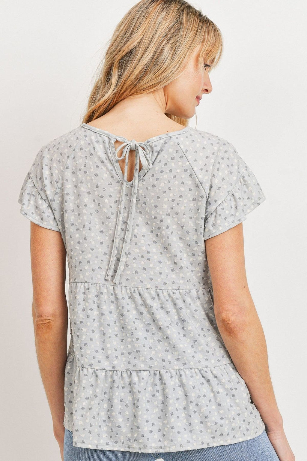 Dot Textured Print Jersey Ruffled Short Sleeve Top-Product Type | Naughty Smile Fashion