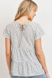 Dot Textured Print Jersey Ruffled Short Sleeve Top