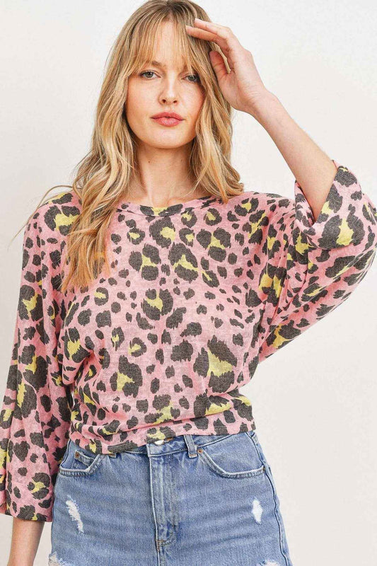 Sale - Leopard Knit Back Opened Short Sleeve Top – On Sale Now