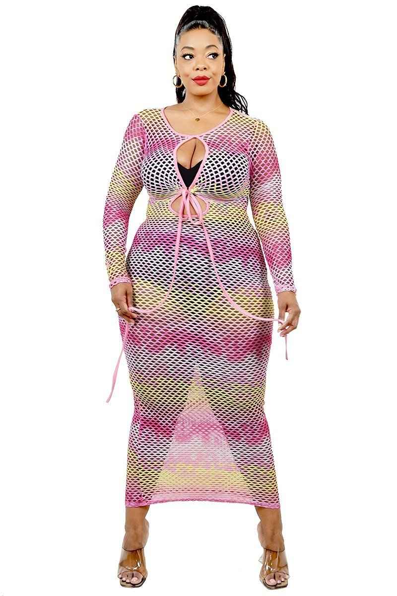 Plus Size Plus See-through Gradient Fishnet Overlay Dress – Stylish & Comfortable – men’s fashion, stylish and versatile