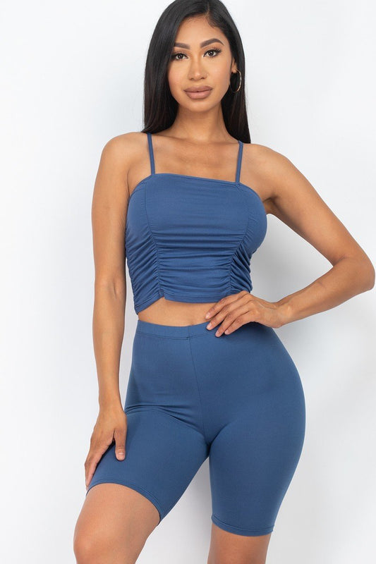 Sale - Camisole Ruched Sleeveless Top & Biker Shorts Set – On Sale Now