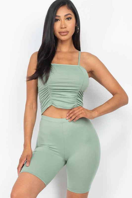 Sale - Camisole Ruched Sleeveless Top & Biker Shorts Set – On Sale Now