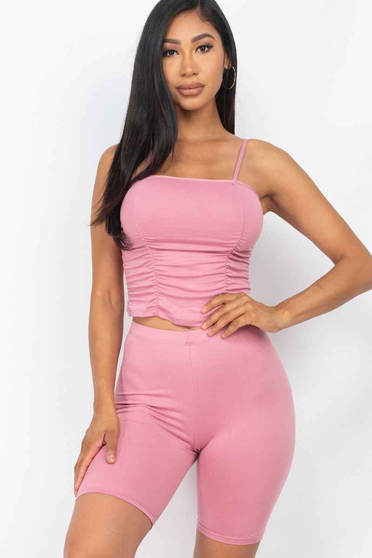 Sale - Camisole Ruched Sleeveless Top & Biker Shorts Set – On Sale Now