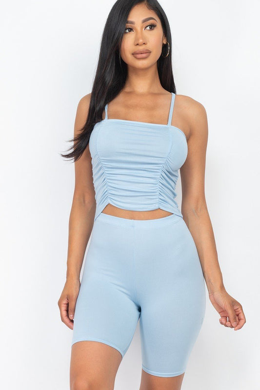 Sale - Camisole Ruched Sleeveless Top & Biker Shorts Set – On Sale Now