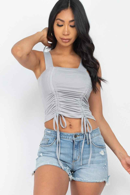 Sale - Adjustable Front Ruched With String Square Neck Crop Tops – On Sale Now