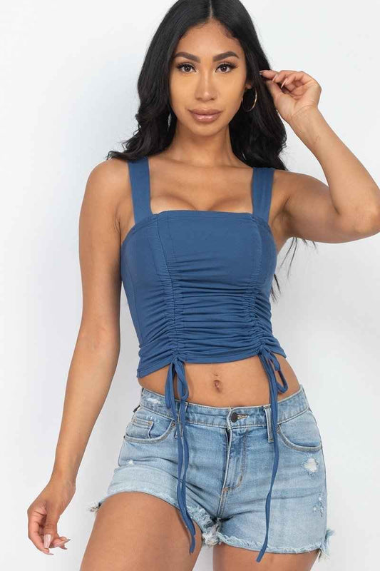 Sale - Adjustable Front Ruched With String Square Neck Crop Tops – On Sale Now