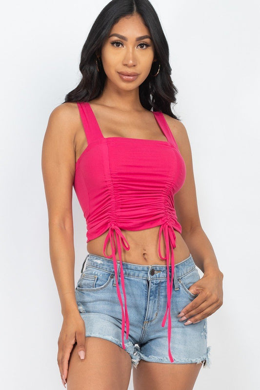 Sale - Adjustable Front Ruched With String Square Neck Crop Tops – On Sale Now