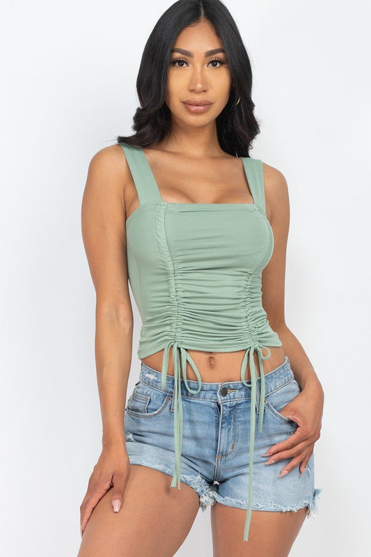 Sale - Adjustable Front Ruched With String Square Neck Crop Tops – On Sale Now