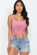 Adjustable Front Ruched With String Square Neck Crop Tops-Product Type | Naughty Smile Fashion