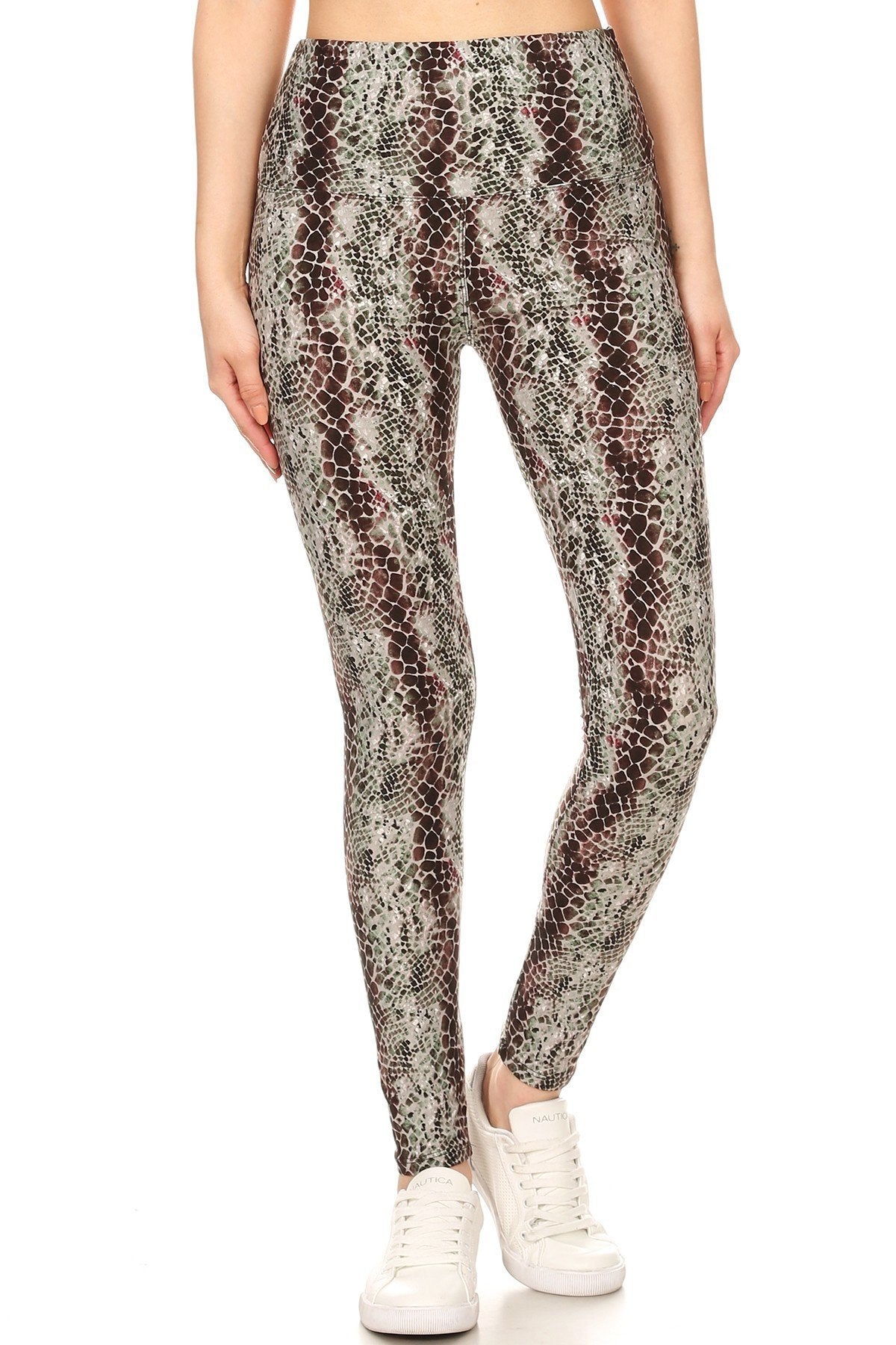 Yoga Style Banded Lined Snakeskin Printed Knit Legging With High Waist. – multicolor, fashion, women style