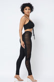 Mesh Strappy Adjustable Ruched Crop Top With Matching See Through Side Panel